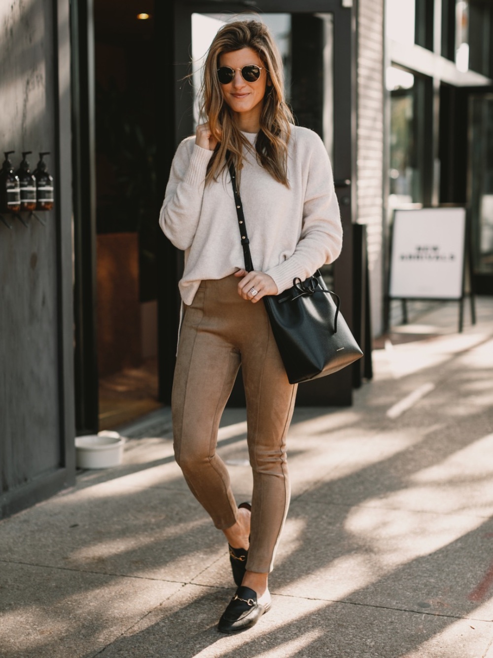 SPANX Suede Camel Brown Leggings Size L